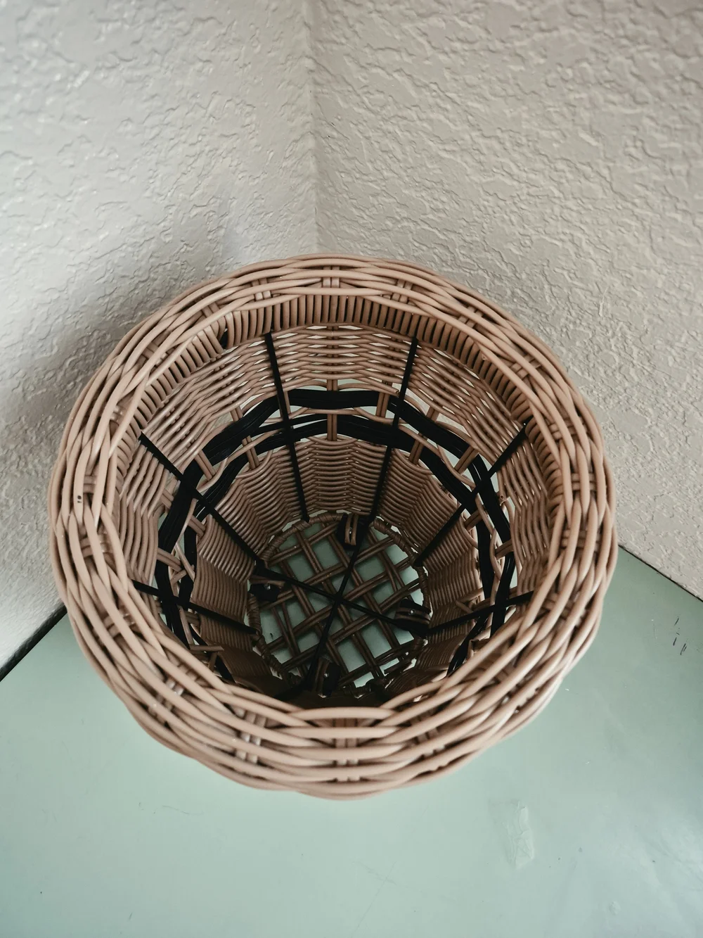 Woven Decorative Planter Basket in Tan and Black